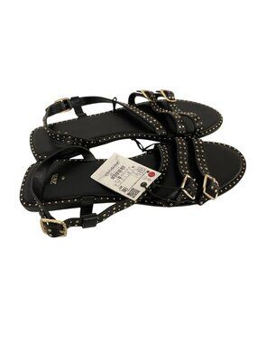 Zara Womens Studded Leather Sandals EU 40 US 9 Black Buckle Straps 1606/110 NWOB